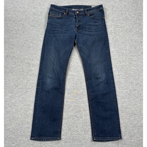 Diesel Jeans Mens 32x32 Blue Denim Waykee Regular Straight Button Fly Distressed - Picture 1 of 11